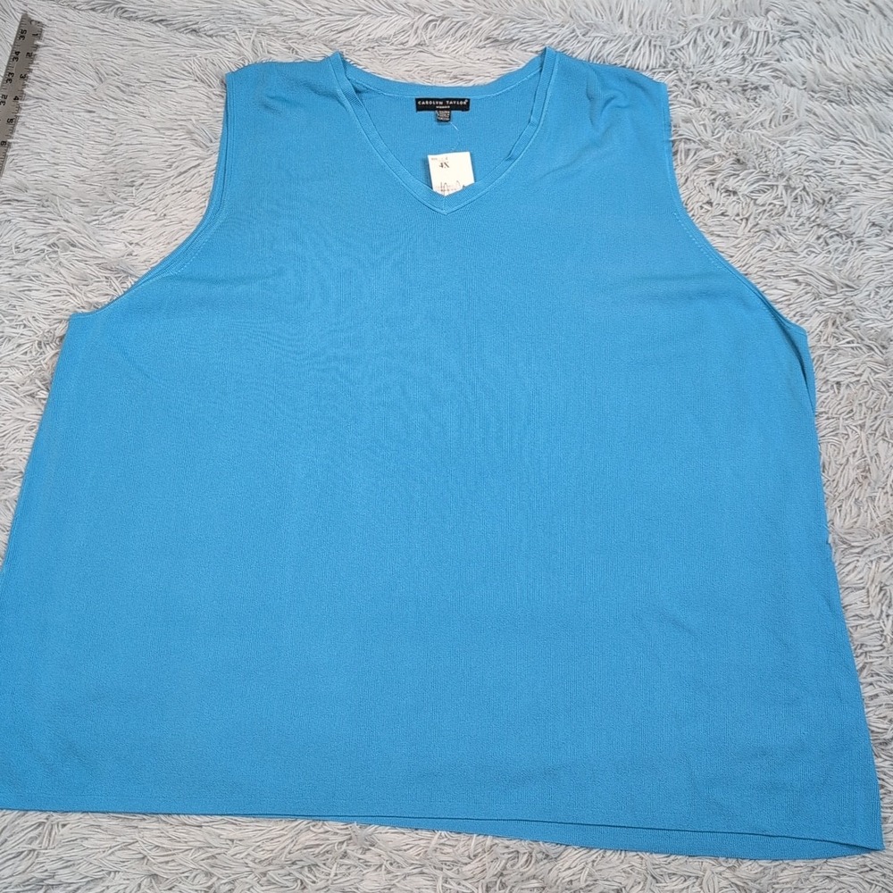Carolyn‎ Taylor Shirt Womens 4X Blue Ribbed Sleeveless Top Stretch Comfort New